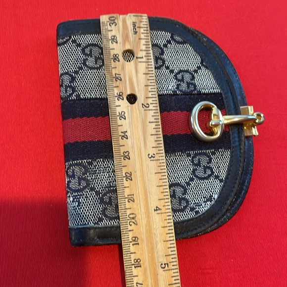 VINTAGE GUCCI BIFOLD NAVY CANVAS/LEATHER HORSEBIT BIFOLD WALLET - Picture 6 of 14